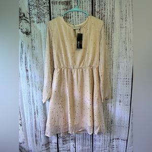 NWT, Allegra K, Girls Cream Colored Dress with Gold Stars, Size Medium